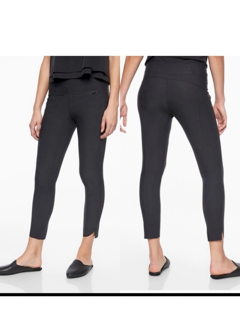 Athleta Black Cropped Ankle Ponte Pants with Side Slits